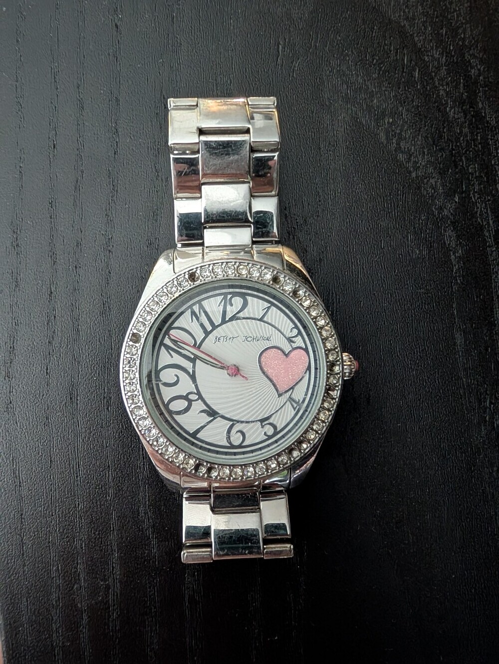 Silver Women's Heart Accent Crystal Watch - Pink Dial Accent